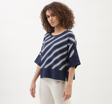 Regular Fit Round Neck Striped Pattern Sweater