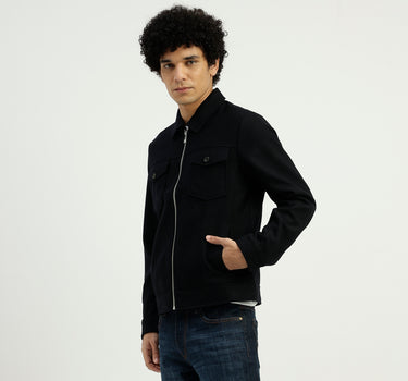 Collared Solid Zipper Jacket