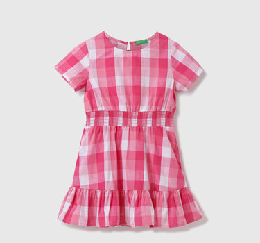 Girls Checked Round Neck Dress