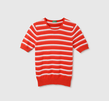 Regular Fit Round Neck Striped Tops