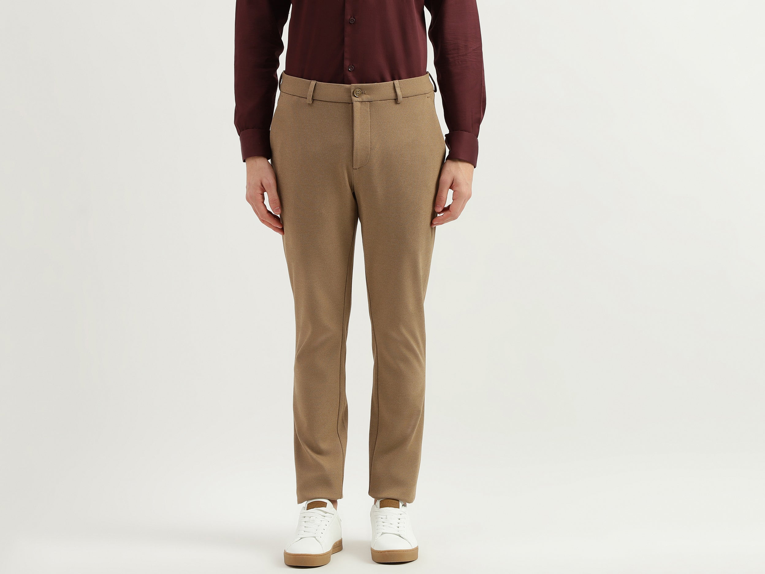 Solid Mid Rise Slim Fit Trousers