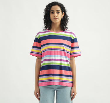 Cotton Striped Round Neck Women T-shirts