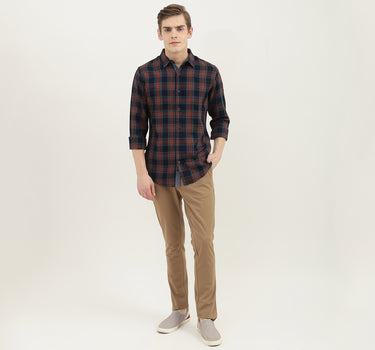 Men Checked Spread Collar Shirt