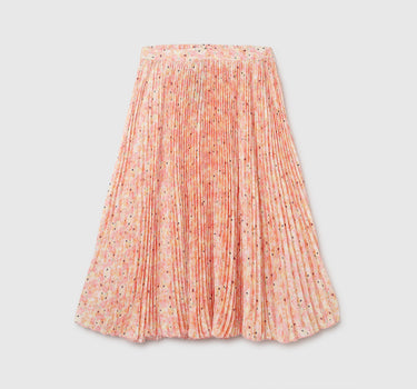 Floral Printed Pleated A-Line Midi Skirt