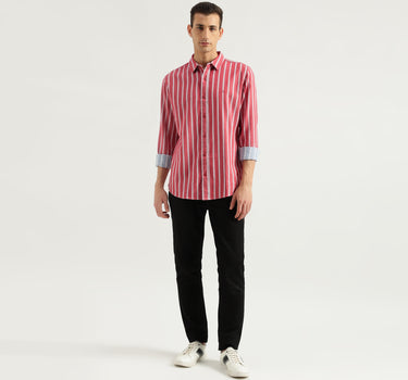 Men's Slim Fit Spread Collar Striped Shirts