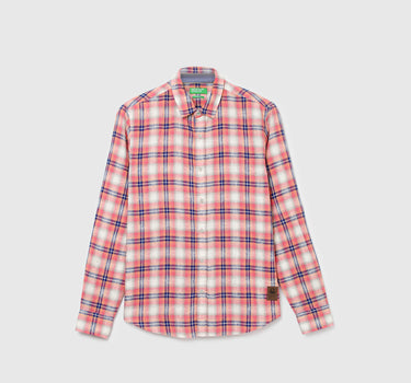 Men Checked Spread Collar Shirt