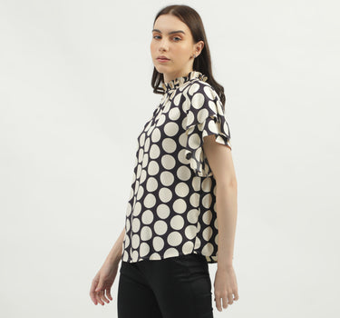 Women's Regular Fit Ruffled Neck Printed Tops