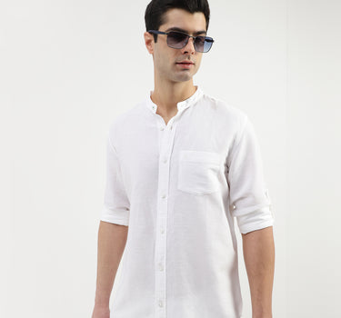 Regular Fit Mandarin Collar Solid Shirts