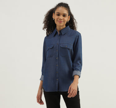 Spread Collar Solid Shirt