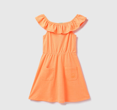 Cotton Blend Solid Round Neck Girls Dresses