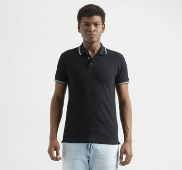 Pure Cotton Textured Short Sleeve Polo Shirt