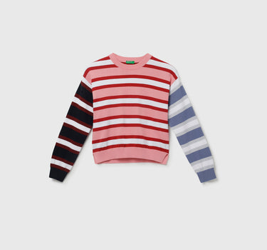 Regular Fit Round Neck Striped Pattern Sweater