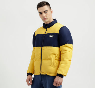 Men's Regular Fit Mock Neck Color Blocked Puffer Jacket