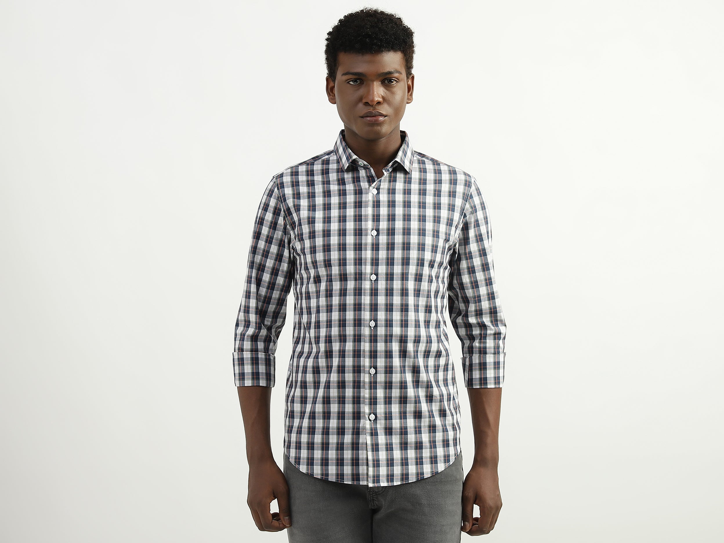 Cotton Checked Cutaway Collar Mens Shirts