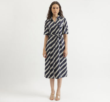 Regular Fit Spread Collar Striped Dress