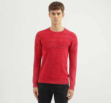 Men's Regular Fit Crew Neck Textured Sweater