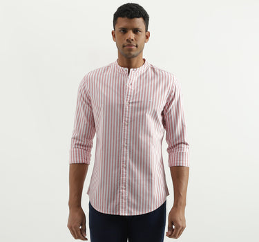 Slim Fit Mandarin Collar Striped Shirt