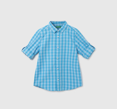 Boy's Regular Fit Spread Collar Checked Shirt