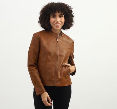 Women Solid Band Collar Jacket