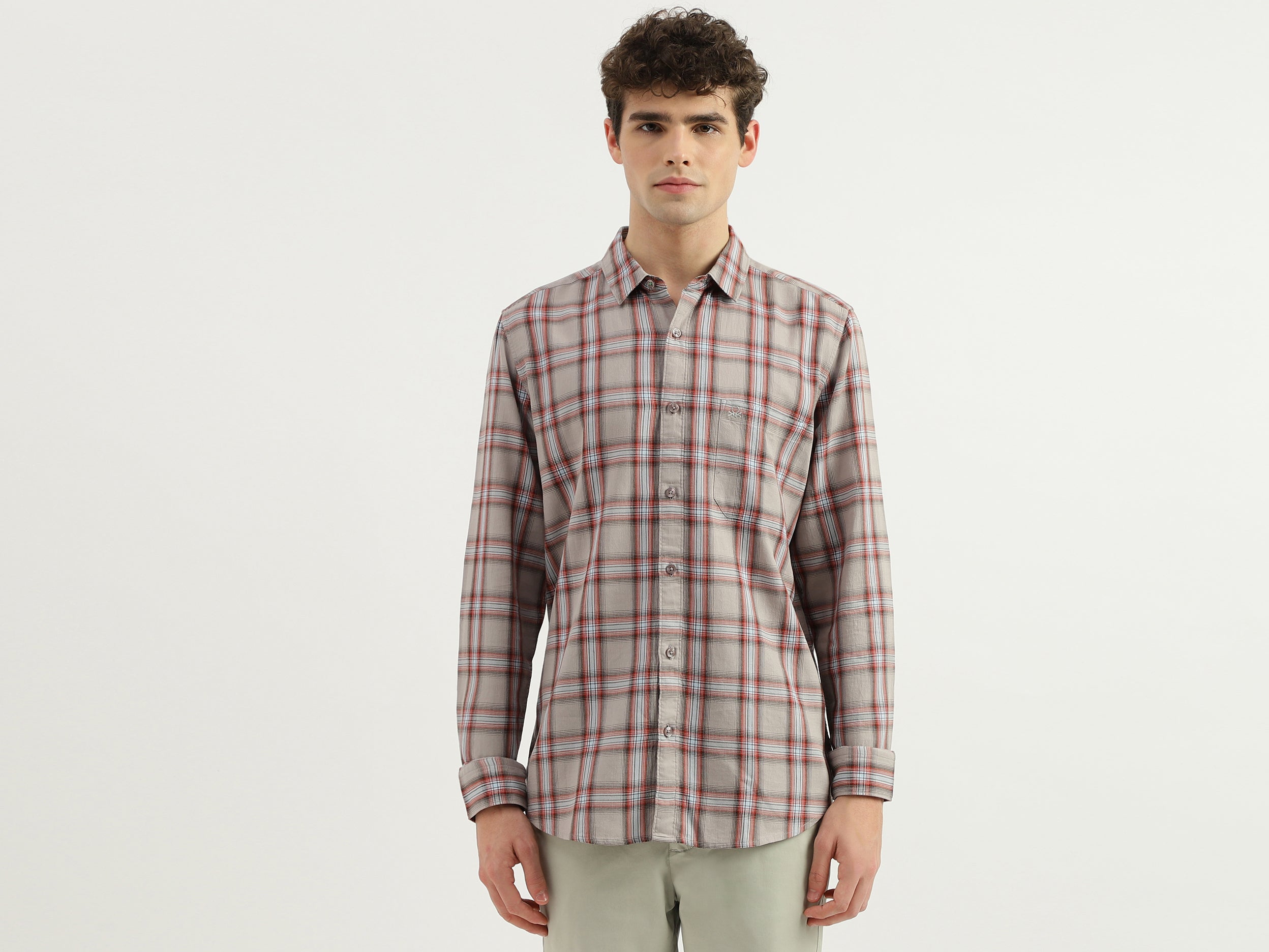 Regular Fit Spread Collar Checkered Shirt