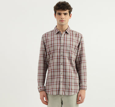 Regular Fit Spread Collar Checkered Shirt