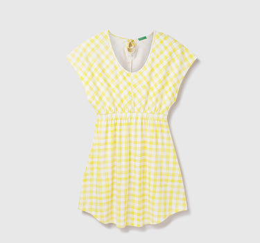 Cotton Blend Checked U-Neck Women Dresses