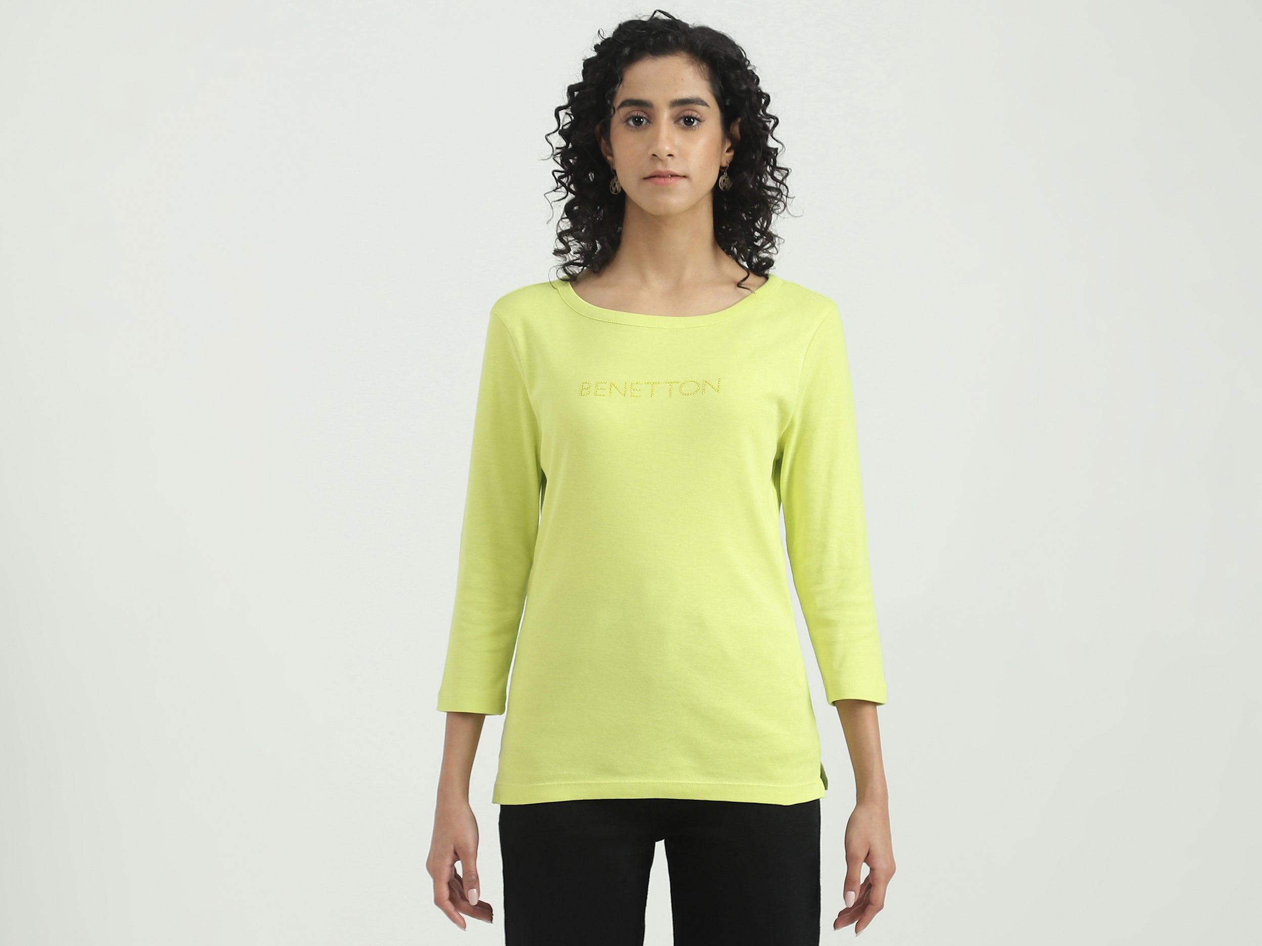 Cotton Solid Round Neck Women Tops