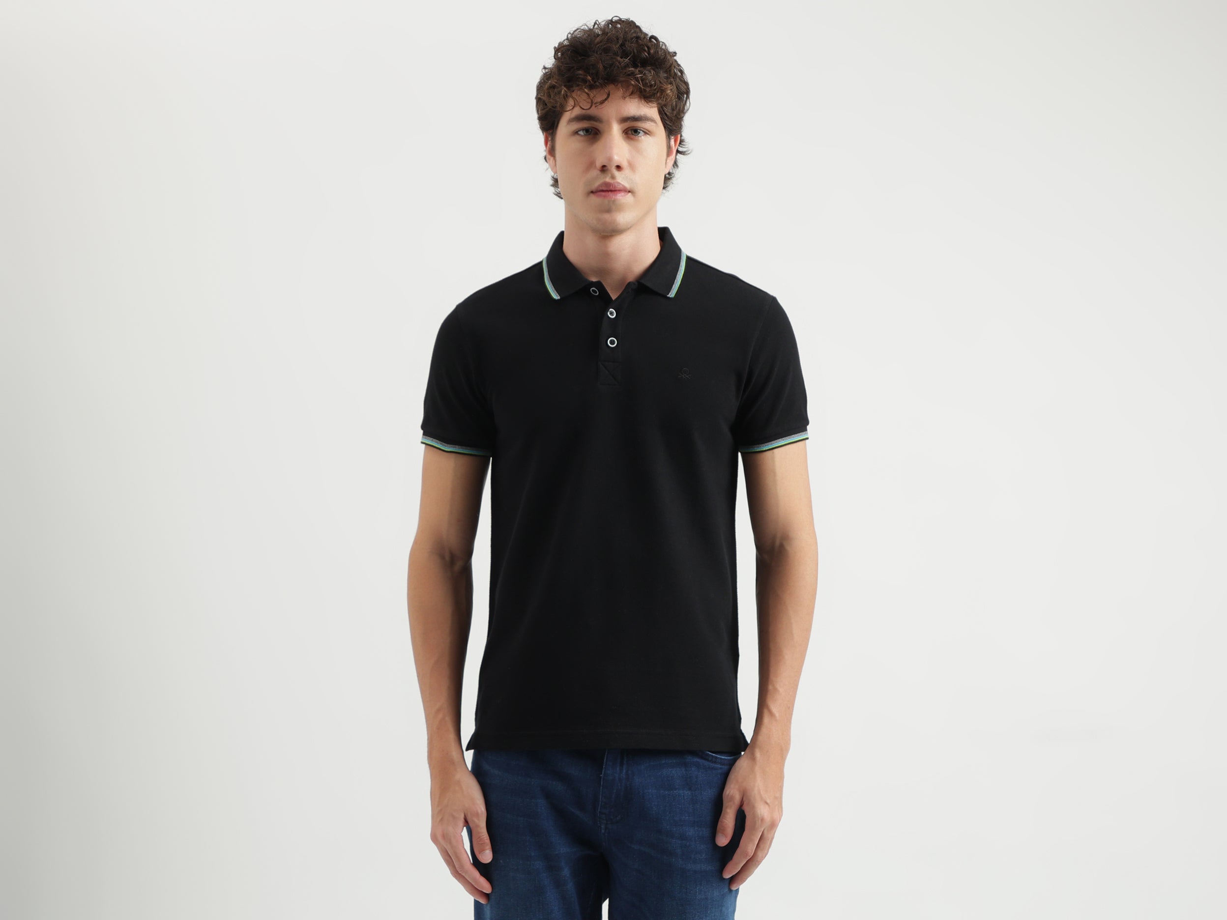 Regular Fit Polo Neck Solid Pattern T-shirt