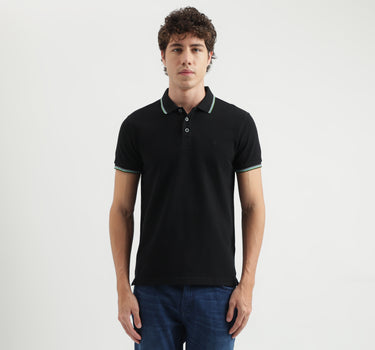 Regular Fit Polo Neck Solid Pattern T-shirt