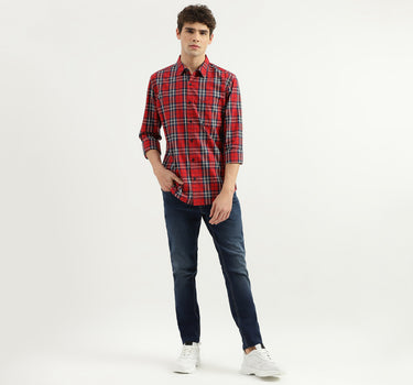 Slim Fit Spread Collar Checkered Shirt