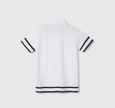 Polo Neck Textured Pattern T-Shirt