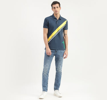 Diagonal Striped Detail Polo T-Shirt