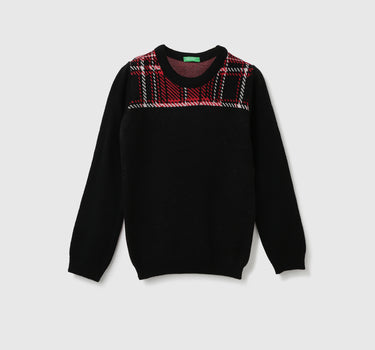 Boys Checked Round Neck Sweater