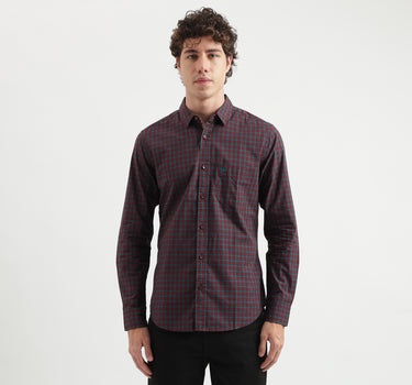 Slim Fit Spread Collar Checked Pattern Shirt