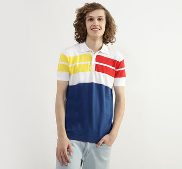 Men Color Blocked Polo Collar T-shirt