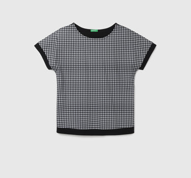 Regular Fit Round Neck Checked Pattern Women's Top