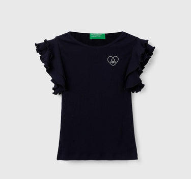 Gir's Regular Fit Flutter Sleeves Ribbed T-Shirt