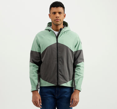 Regular Fit Hooded Colourblocked Jacket