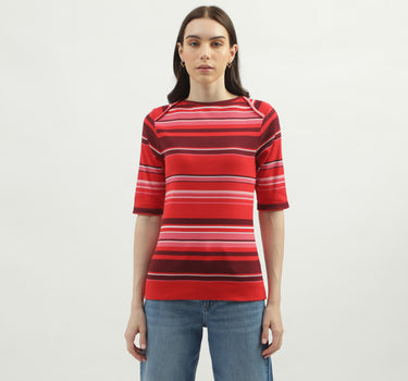 Women's Regular Fit Boat Neck Striped Tops