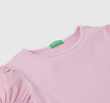 Regular-Fit Round Neck Solid Top With Smocking Detail