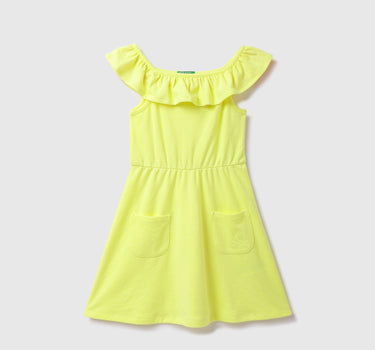 Cotton Blend Solid Round Neck Girls Dresses