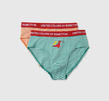 Pack of 2 Striped & Dino Sticker Print Low Rise Briefs