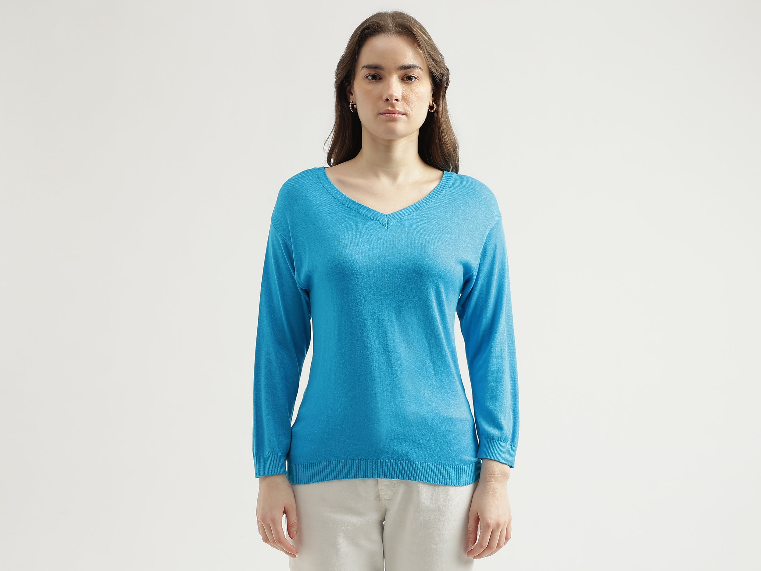 Women's Regular Fit V-Neck Solid Sweater