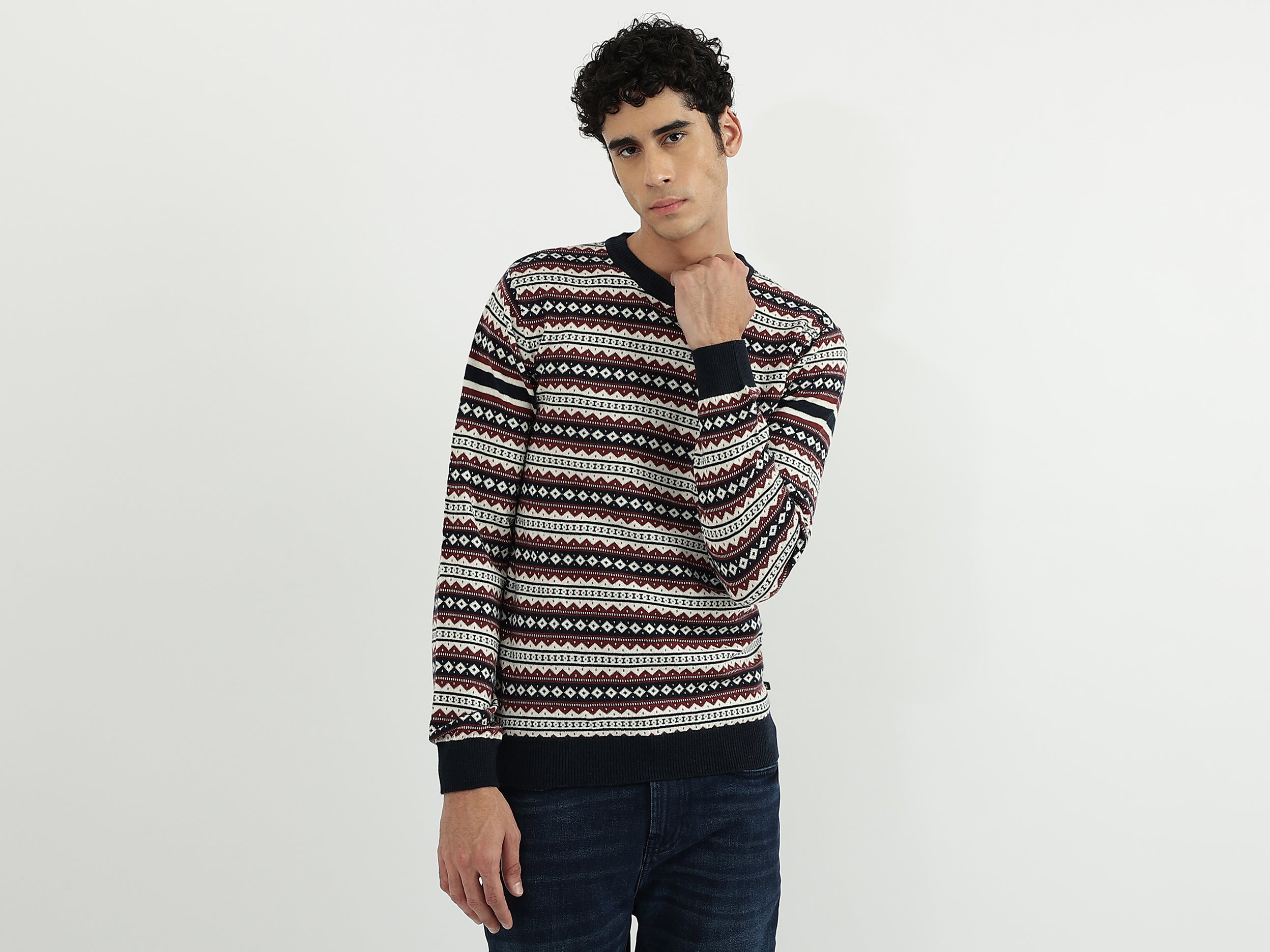 Men Patterned Round Neck Sweater