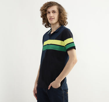 Men Color Blocked Polo Collar T-shirt