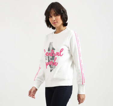 Women White Printed Closed Sweatshirt