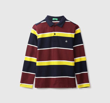 Maroon And Yellow Striped Polo T-Shirt