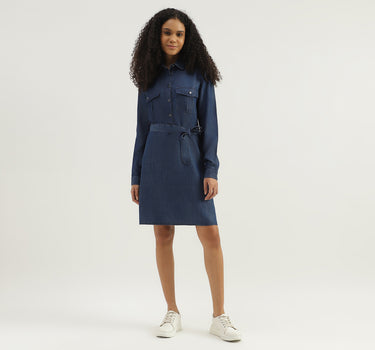 Solid Spread Collar Shirt Dress