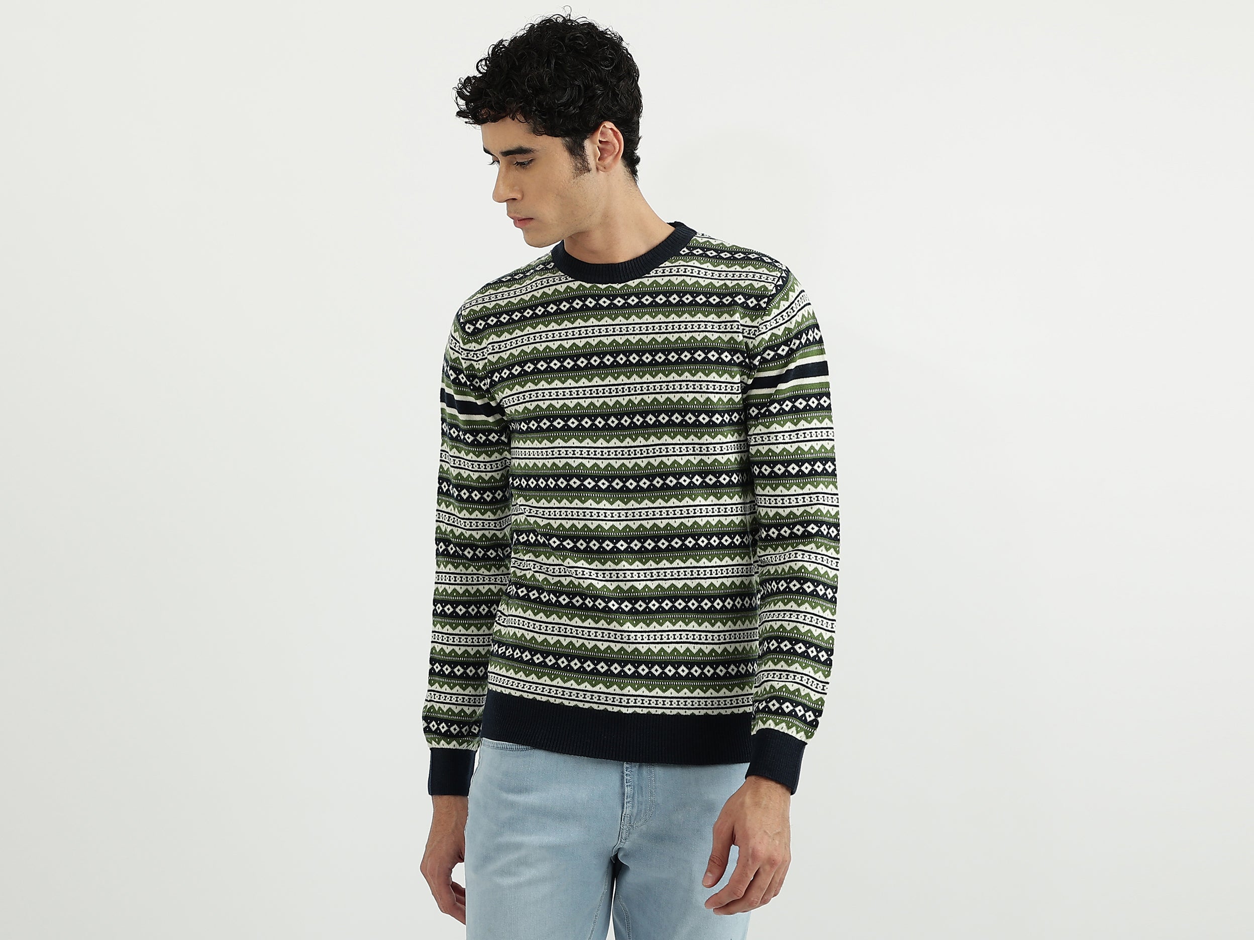 Men Patterned Round Neck Sweater