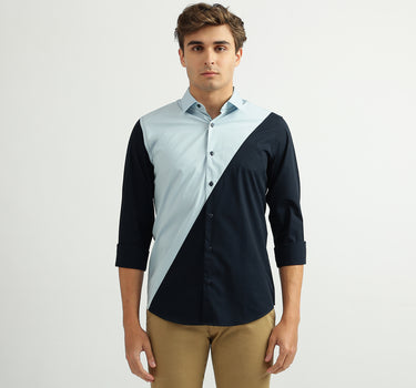 Men Color Blocked Spread Collar Shirt